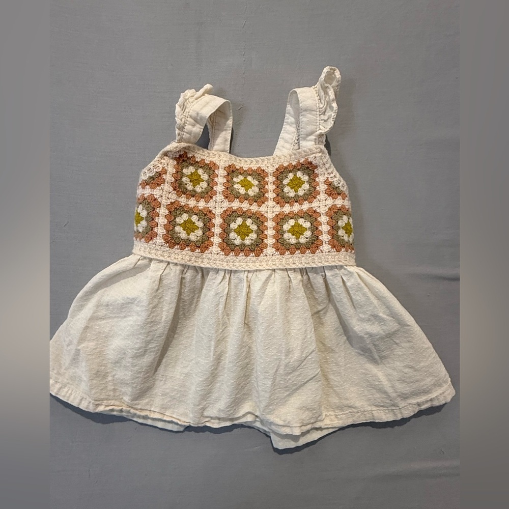 Haute Hippie Kids Crochet Bodice Baby Dress Cream Boho Sundress Size 24 Months